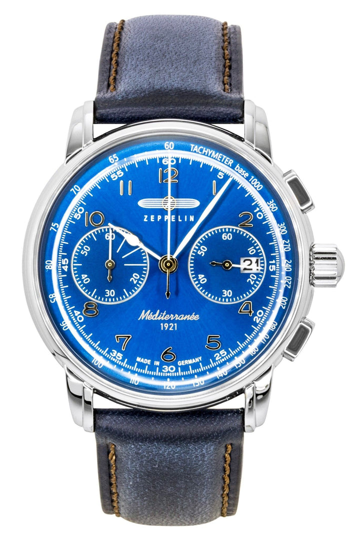 Zeppelin Mediterranee Chronograph Leather Strap Blue Dial Quartz 96703 Men's Watch