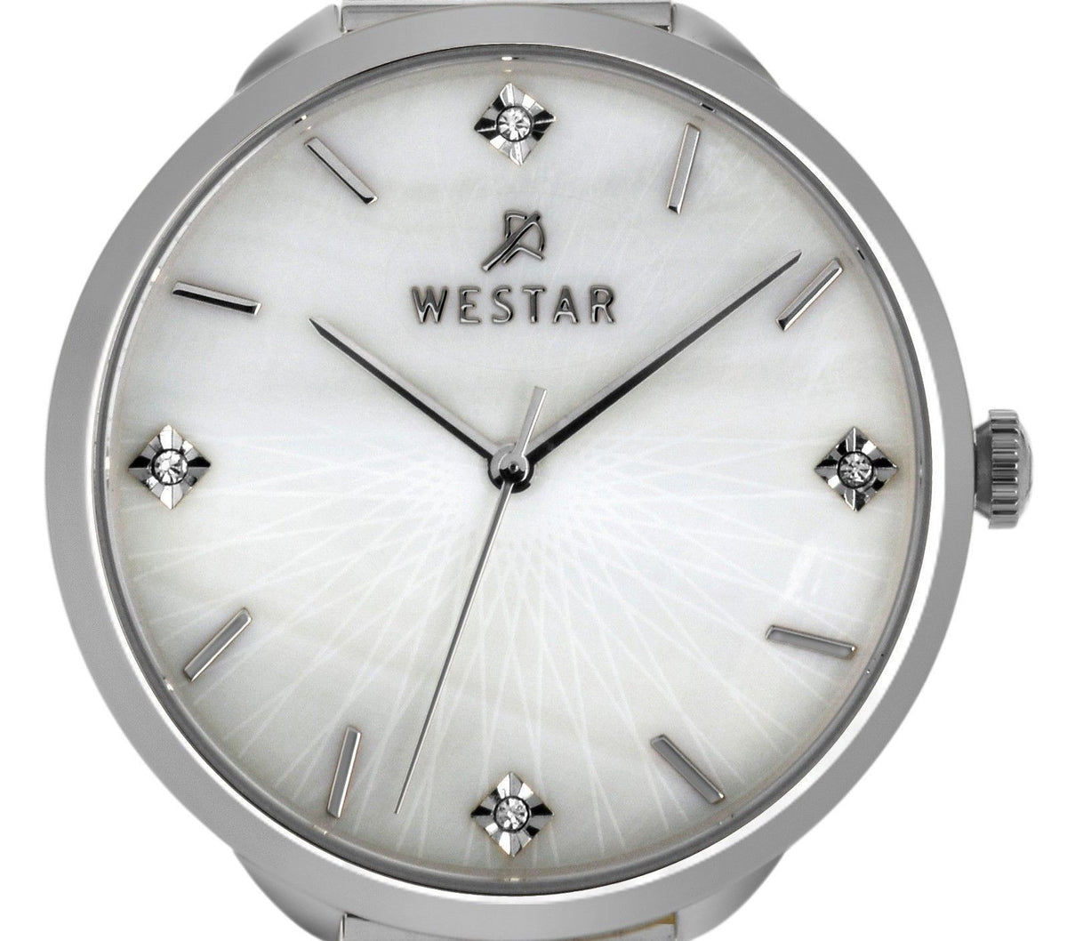 Westar Zing Crystal Accents Stainless Steel Mesh White Mother Of Pearl Dial Quartz 00128STN11 Women's Watch