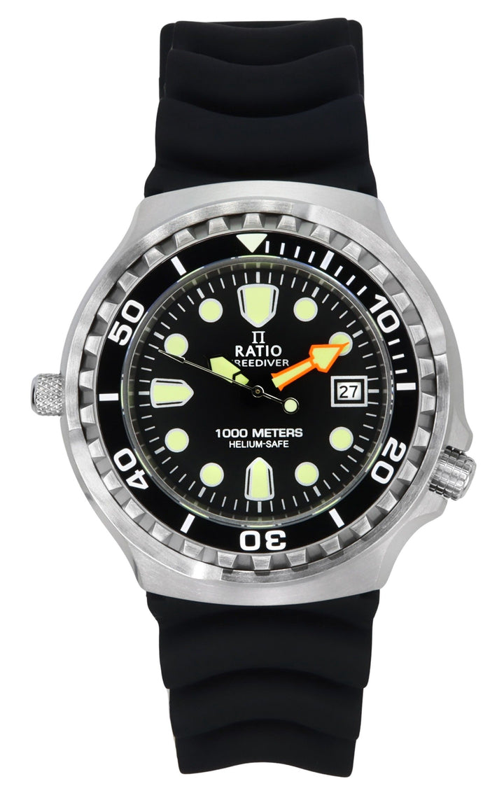 ساعة رجالي Ratio FreeDiver Version 02 Helium Safe 1000M Sapphire Quartz بمينا أسود 1038EF102V-BLK-V02