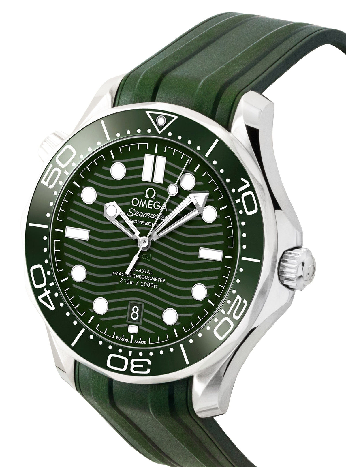 Omega Seamaster Rubber Strap Green Dial Automatic Diver's 210.32.42.20.10.001 300M Men's Watch