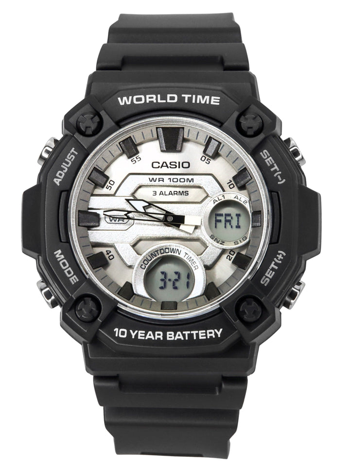 Casio Standard Analog Digital Resin Strap Silver Dial Quartz AEQ-120W-7AV 100M Men's Watch
