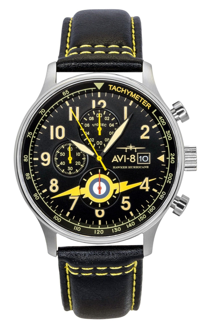 AVI-8 Hawker Hurricane Classic Chronograph Leather Strap Black Dial Quartz AV-4011-0Z Men's Watch With Extra Strap