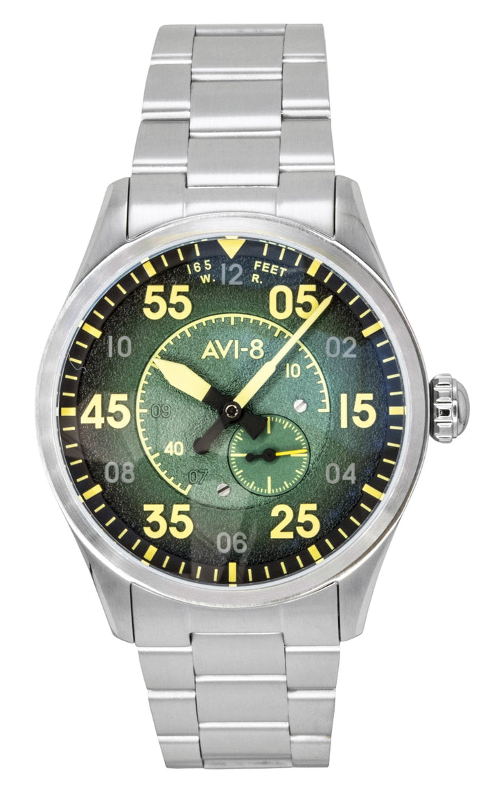 AVI 8 Spitfire Type 300 Tarmac Tracker Stainless Steel Green Dial Automatic AV-4147-22 Men's Watch