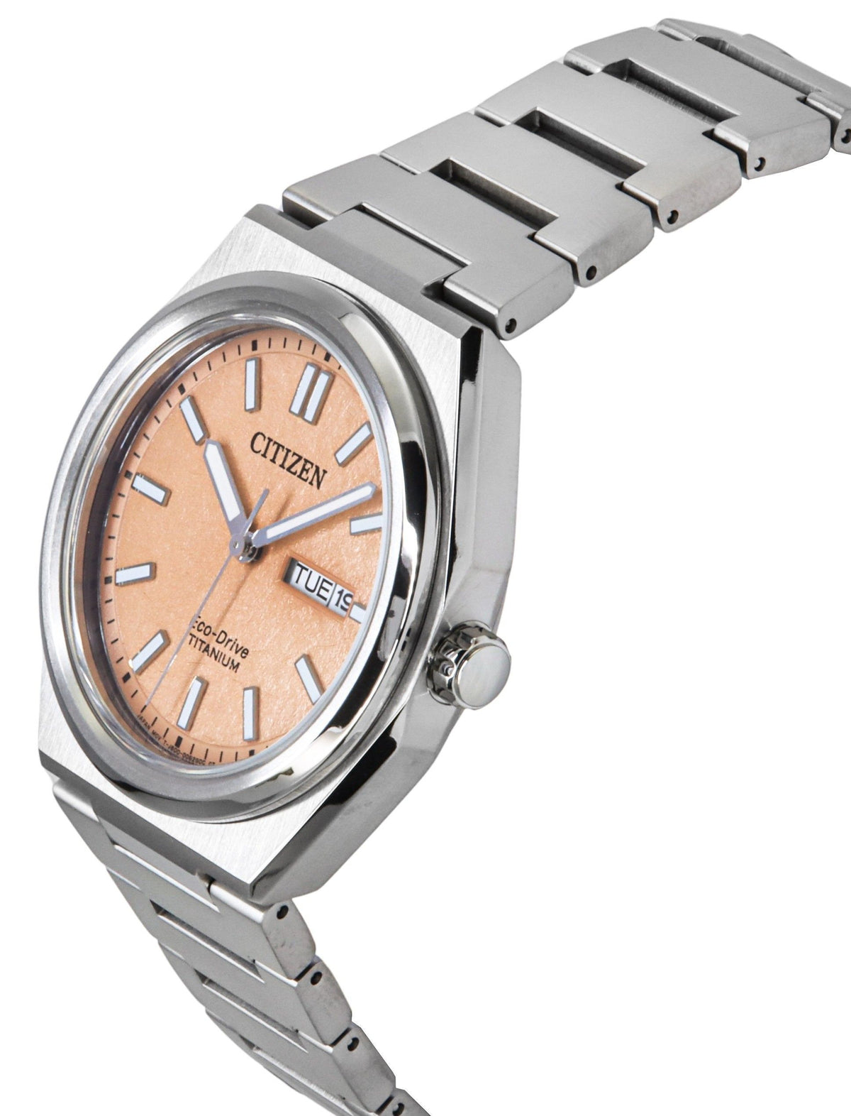 Citizen Zenshin Super Titanium Salmon Dial Eco-Drive AW0130-85Z 100M Men's Watch