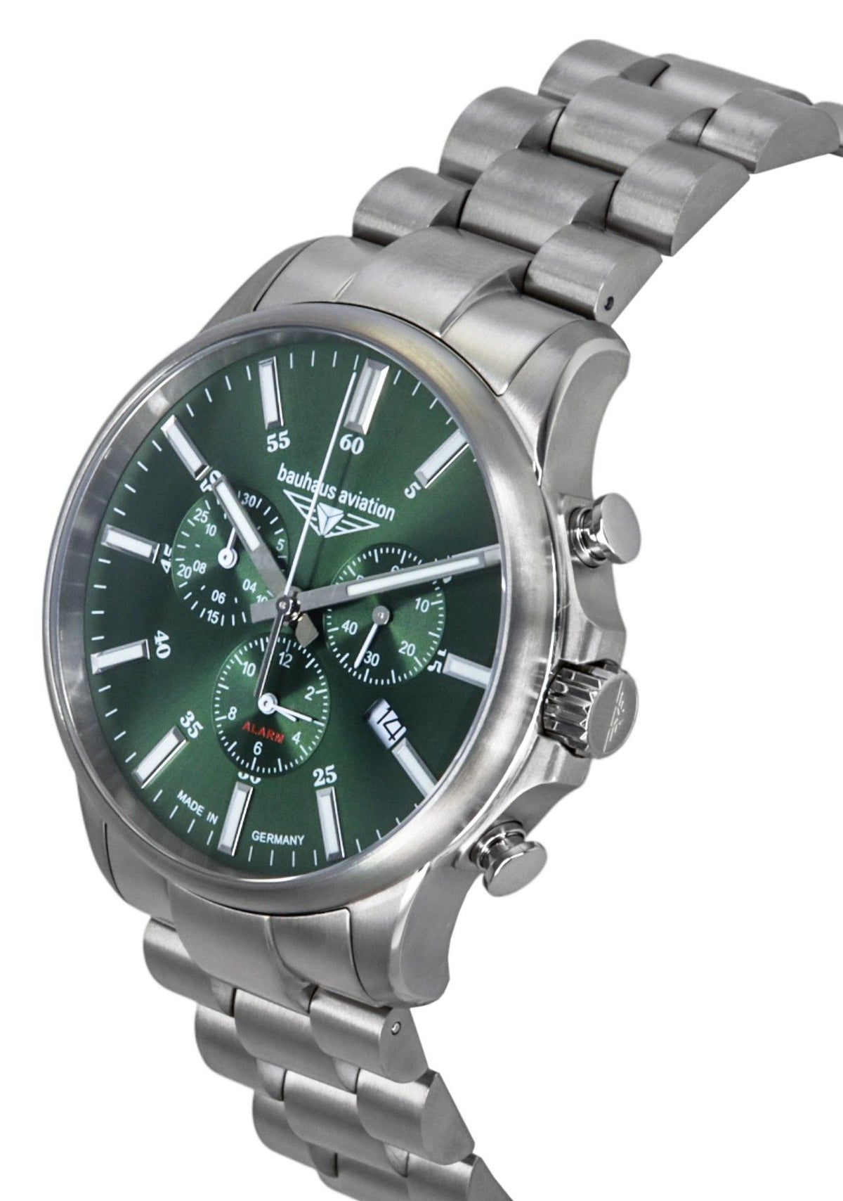 Bauhaus Aviation Chronograph Titanium Green Dial Quartz 2880M4 100M Men's Watch