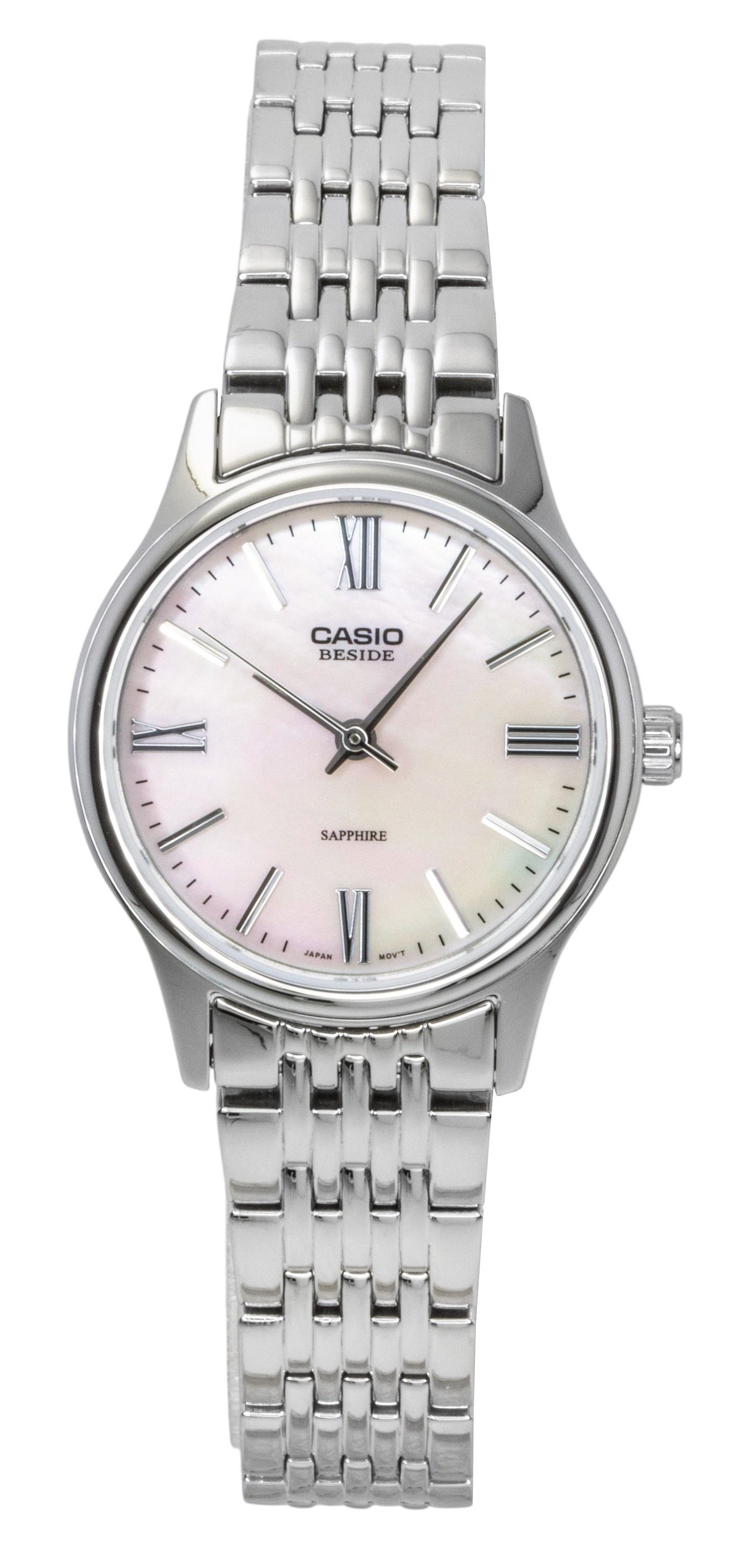 Casio Beside Analog Stainless Steel Pink Mother of Pearl Dial Quartz BLS-100DS-4AV Women's Watch