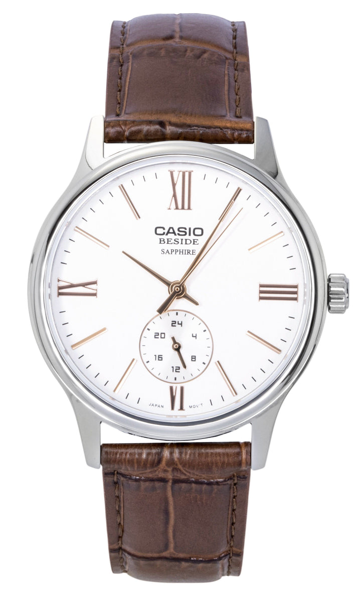 Casio Beside Analog Leather Strap White Dial Quartz BMS-100L-5AV Men's Watch