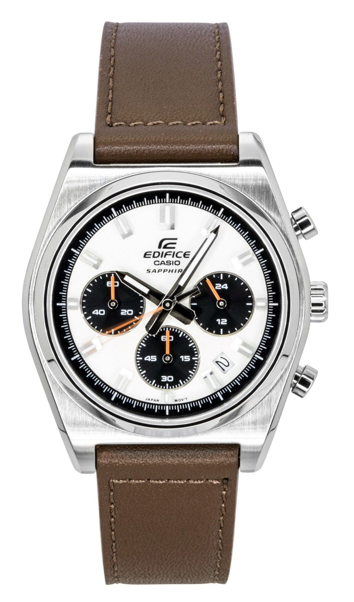 Casio Edifice Analog Standard Chronograph Leather Strap Ivory Dial Quartz EFB-730L-7AV 100M Men's Watch