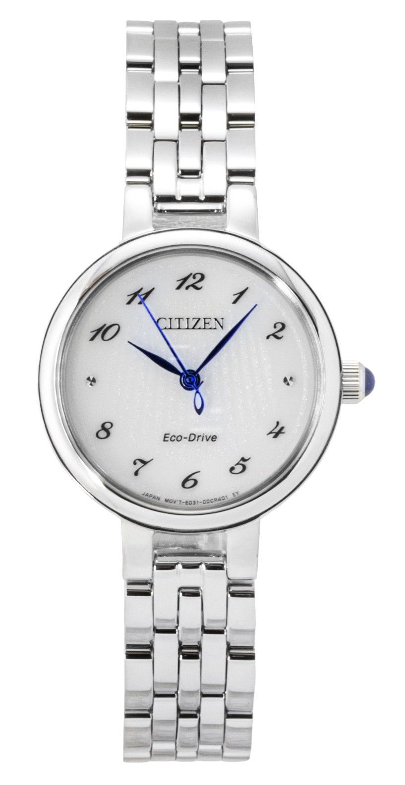 ساعة يد نسائية Citizen L ستانلس ستيل بمينا أبيض بتقنية Eco-Drive طراز EM0990-81A