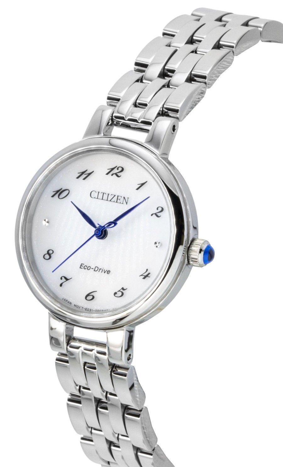 ساعة يد نسائية Citizen L ستانلس ستيل بمينا أبيض بتقنية Eco-Drive طراز EM0990-81A