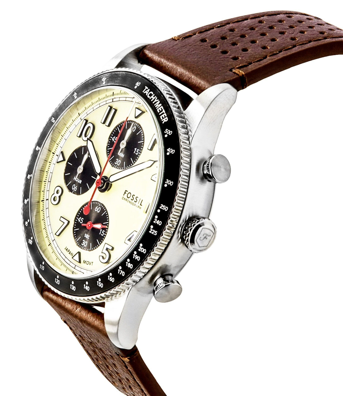 Fossil Sport Tourer Chronograph Brown Leather Strap Cream Dial Quartz FS6042 Men's Watch