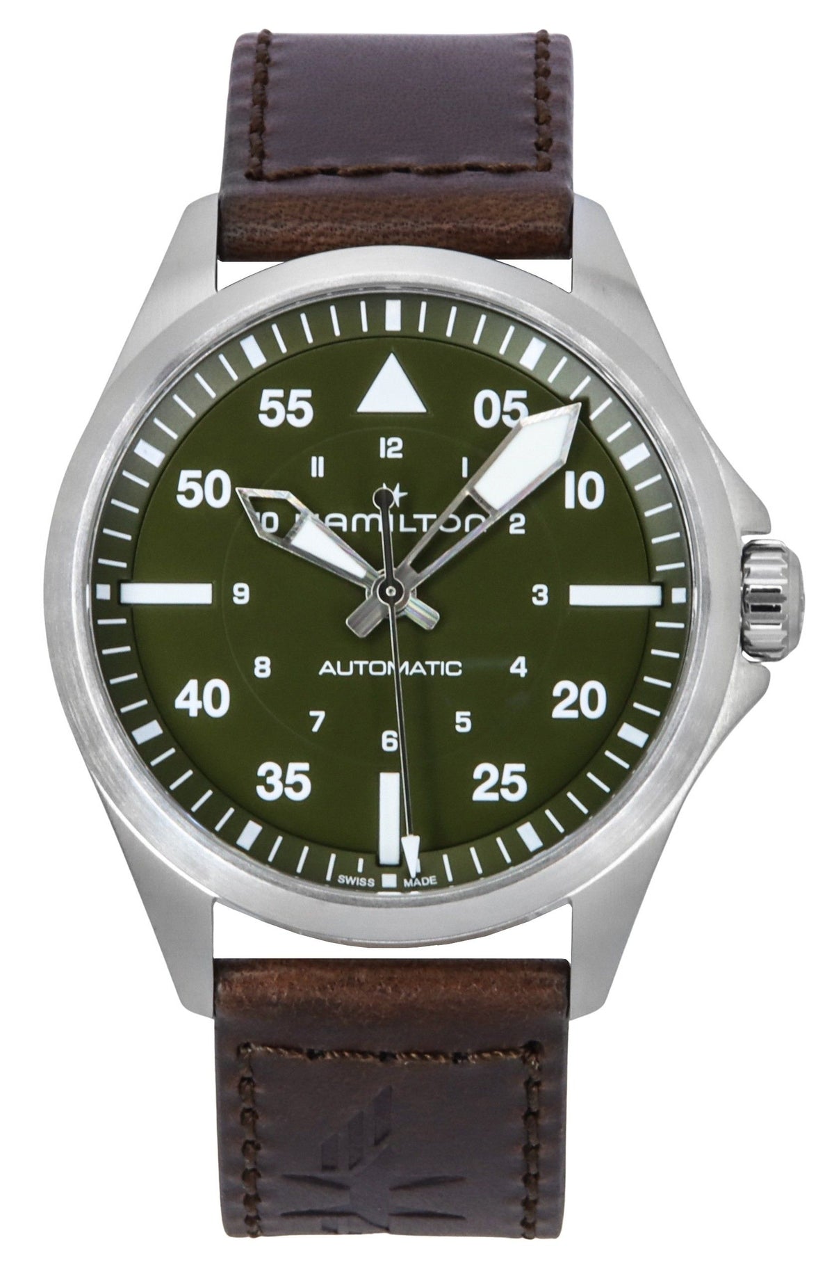 Hamilton Khaki Aviation Pilot Leather Strap Green Dial Automatic H76305560 100M Men's Watch