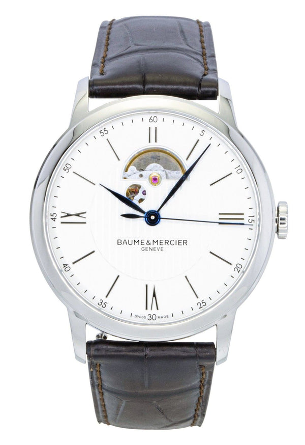 Baume & Mercier Classima Leather Strap Open Heart Silver Dial Automatic M0A10524 Men's Watch