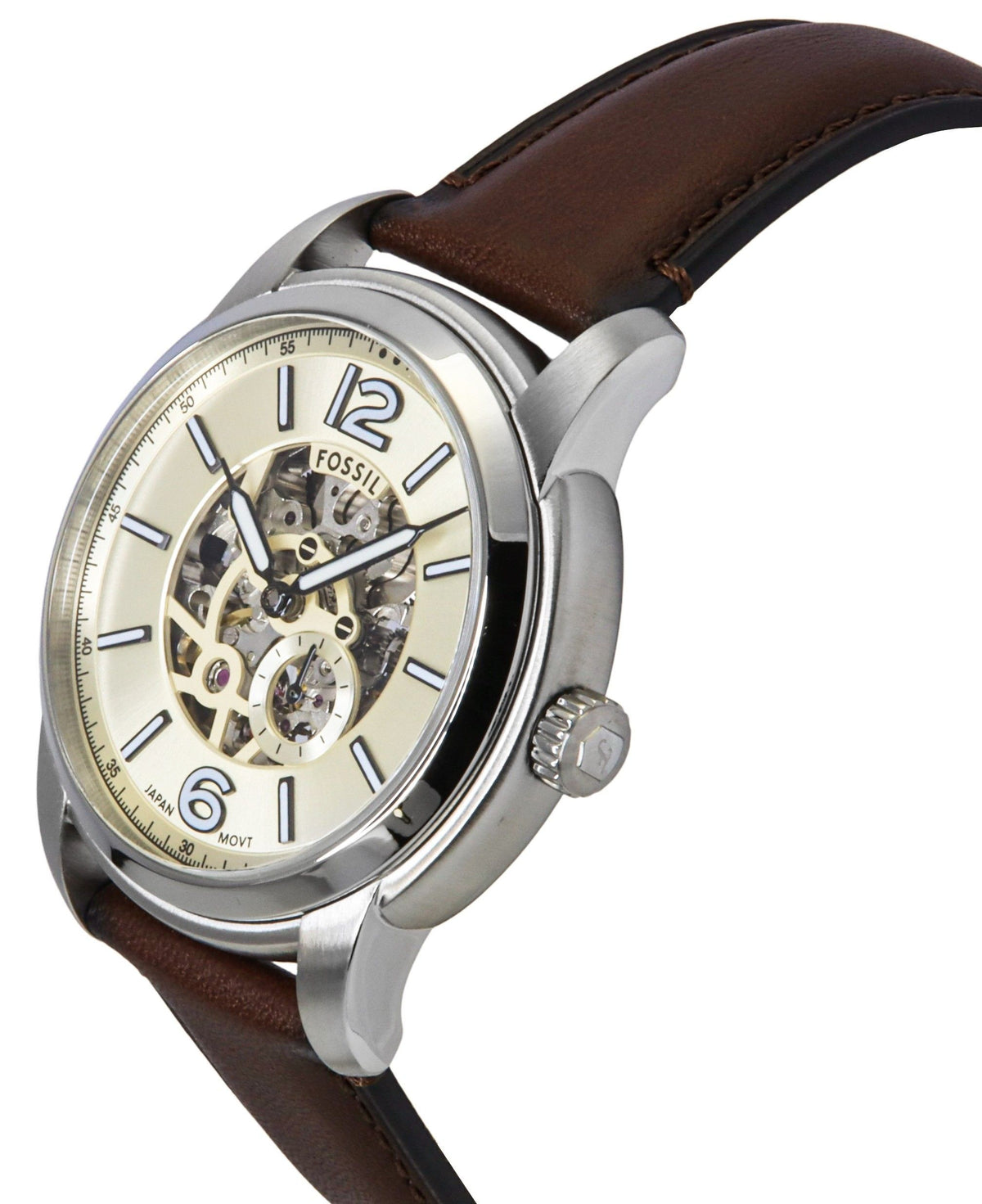 Fossil Heritage Brown Leather Strap Cream Skeleton Dial Automatic ME3264 Men's Watch