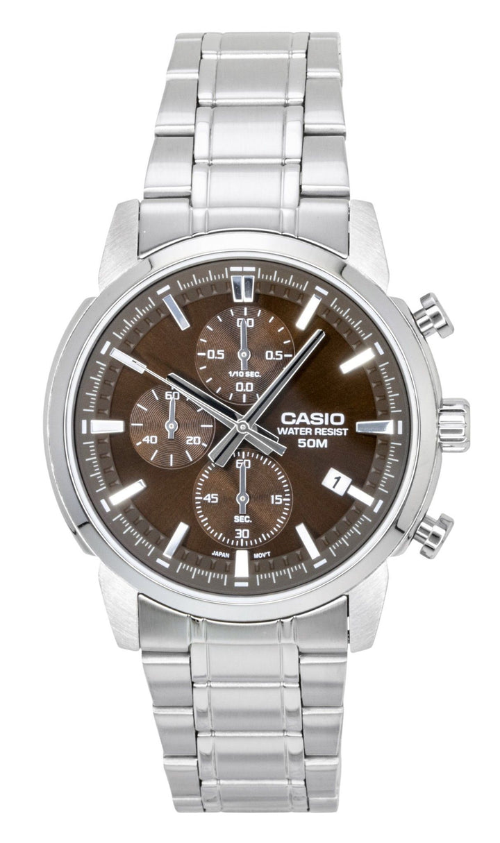 Casio Chronograph Analog Stainless Steel Brown Dial Quartz MTP-E510D-5AV Men's Watch
