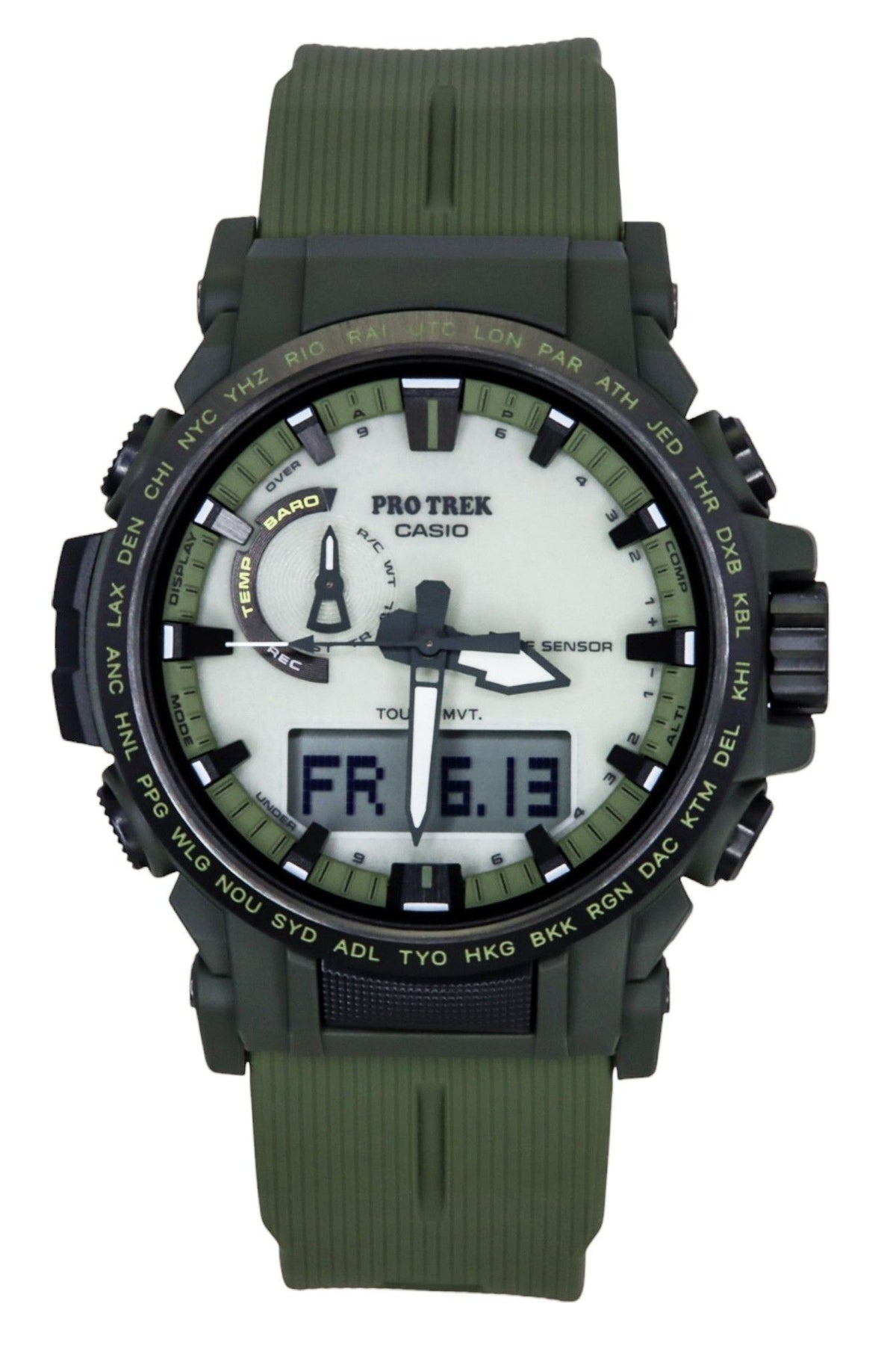 Casio Pro Trek Analog Digital Bio-Based Resin Strap White Dial Solar PRW-61LD-3 100M Men's Watch