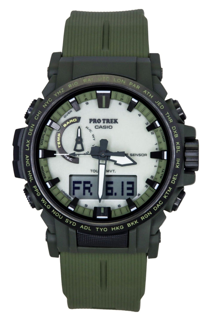 Casio Pro Trek Analog Digital Bio-Based Resin Strap White Dial Solar PRW-61LD-3 100M Men's Watch