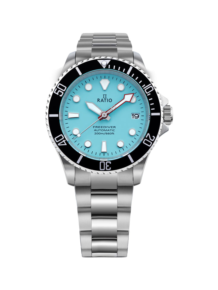 ساعة رجالية Ratio FreeDiver Sapphire Stainless Steel Ice Blue Dial Automatic RTF042 200M