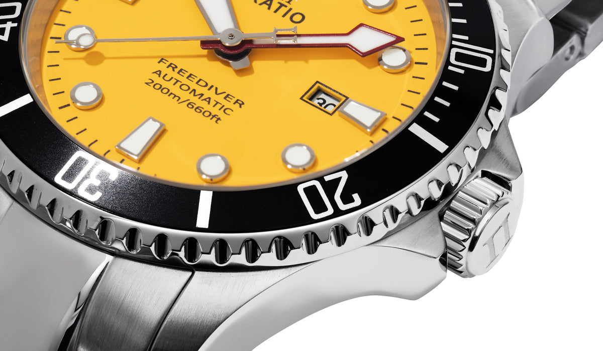 Ratio FreeDiver Sapphire Stainless Steel Yellow Dial Automatic RTFL834 200M Women's Watch