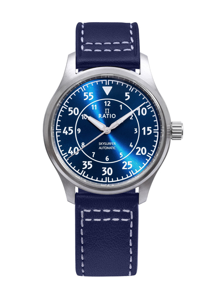 Ratio Skysurfer Pilot Blue Sunray Dial Leather Automatic RTS318 200M Men's Watch