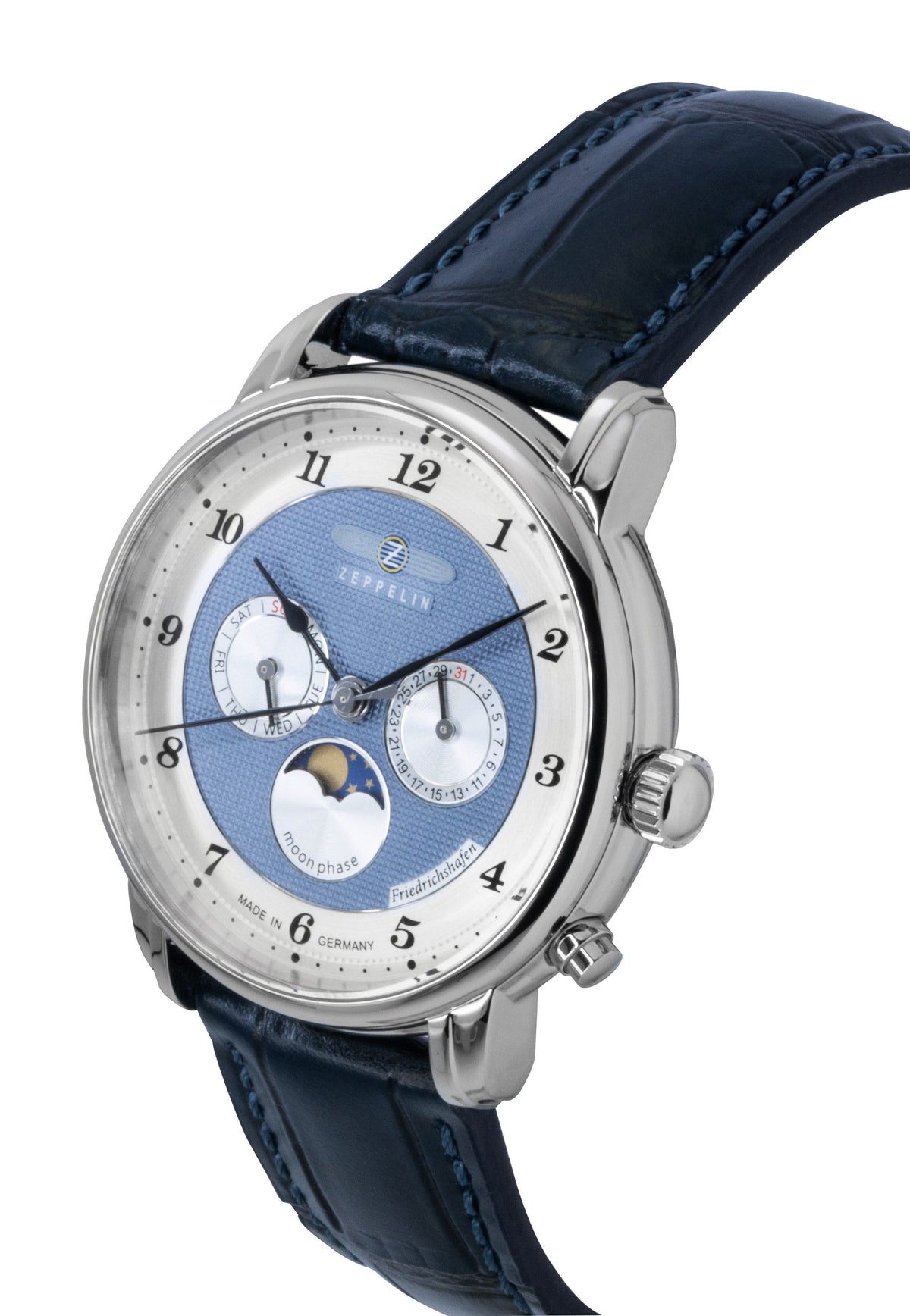 Zeppelin Friedrichshafen Blue Leather Strap Blue Dial Quartz 85363 Men's Watch