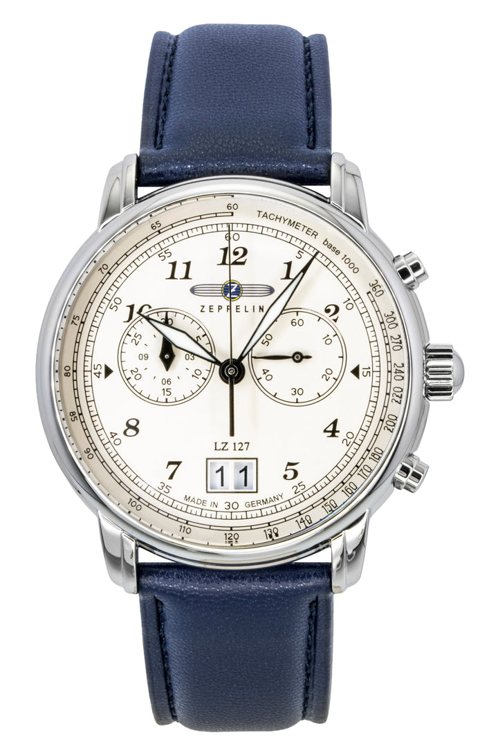 Zeppelin LZ127 Chronograph Vegan Leather Strap Beige Dial Quartz 86841 Men's Watch