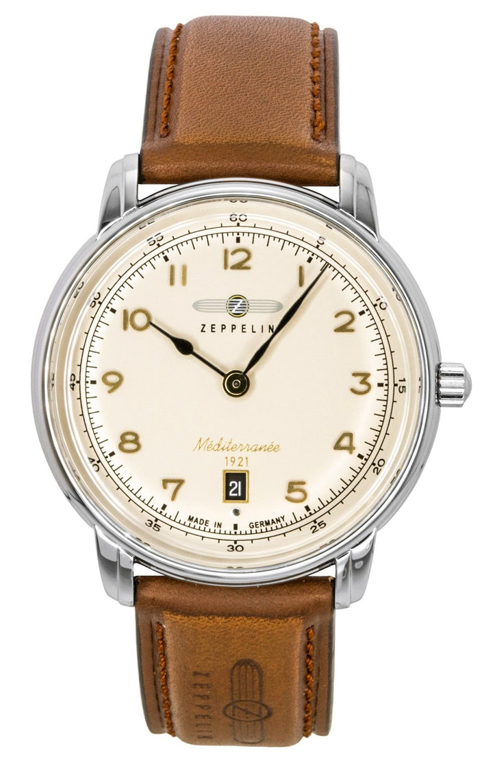 Zeppelin Mediterranee Leather Strap Beige Dial Quartz 96405 Men's Watch