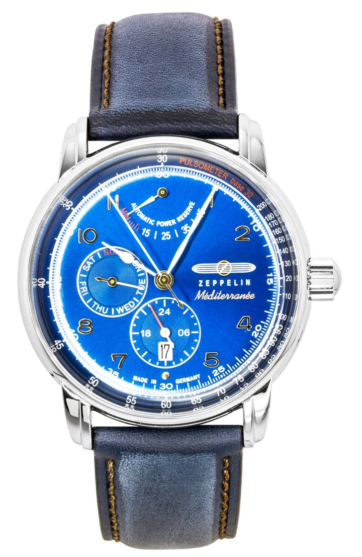 Zeppelin Mediterranee Leather Strap Blue Dial Automatic 96903 Men's Watch